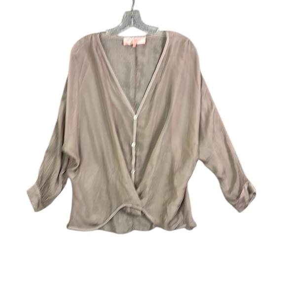 Scandal Italy One Size Sheer Long Sleeve Lightweight Elegant Women's Tan Blouse - Picture 8 of 14